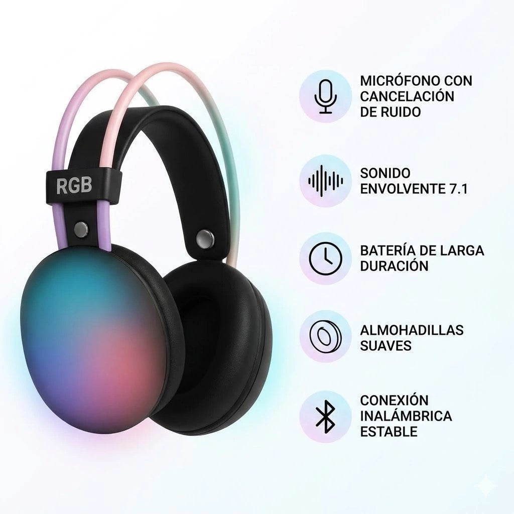 Auriculares Gamer P880 RGB Headphone Sonido Potente Luces LED Cómodo PC Celular